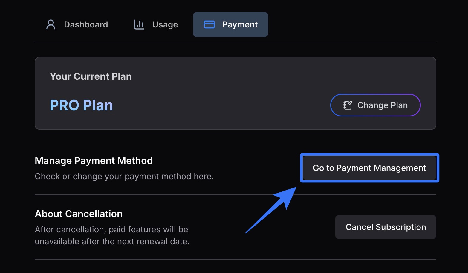 Screenshot of the Dashboard