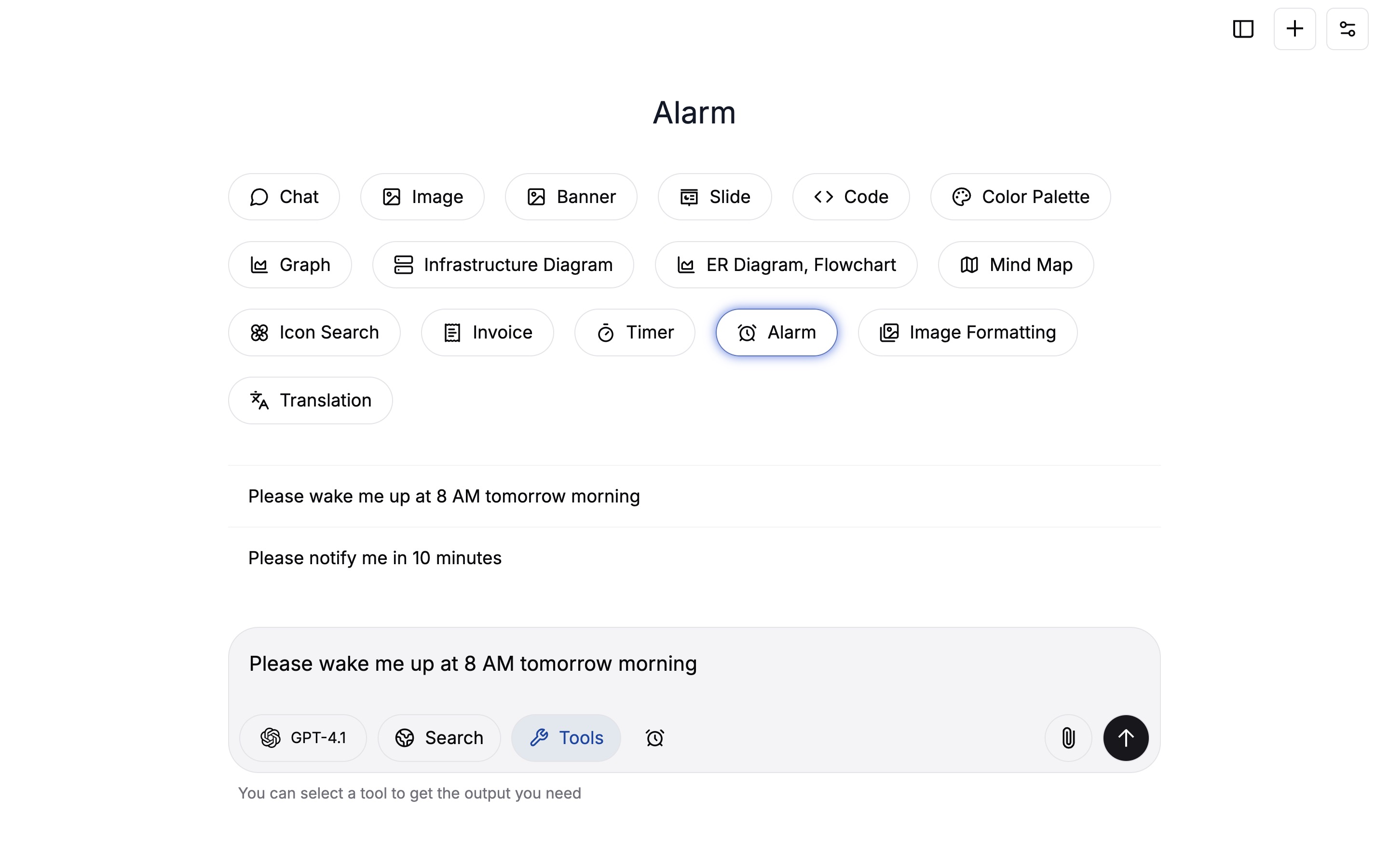 Selecting the Alarm Tool