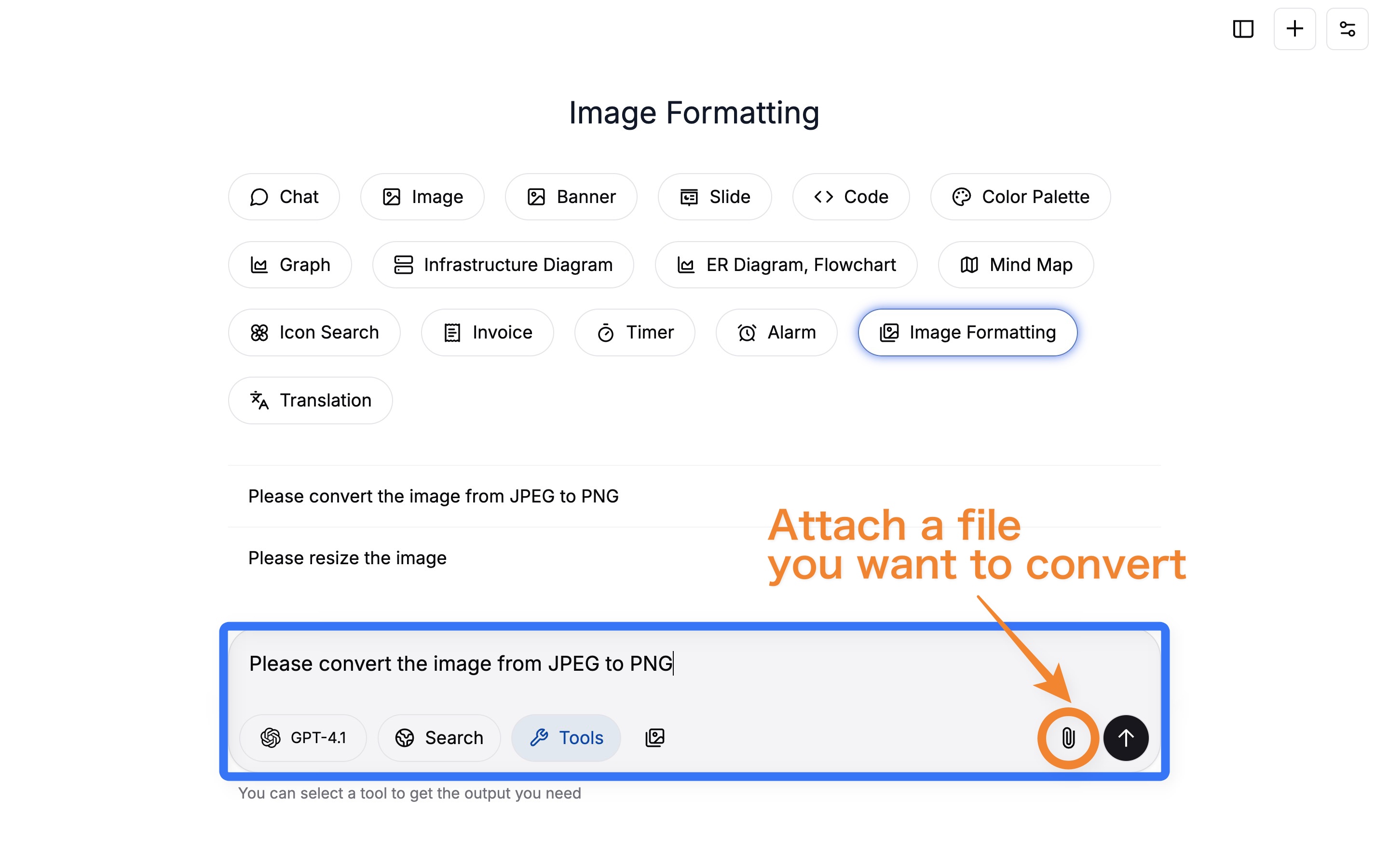 Selecting the Image Format Converter Tool