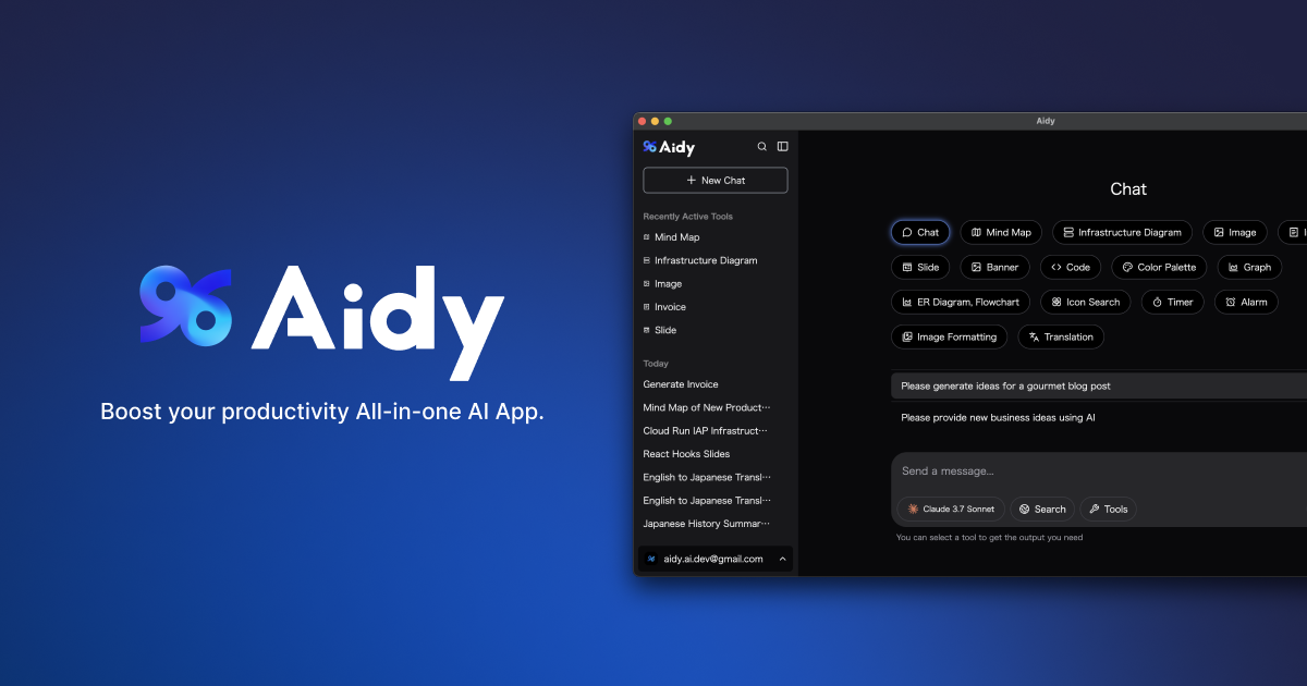 Screenshot or logo of Aidy tool
